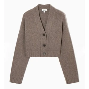 COS Chunky Cropped Cashmere Blend Cardigan Size S Light Brown Minimalist - Picture 1 of 9