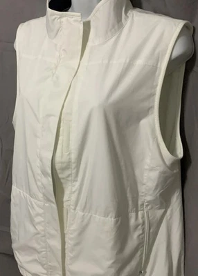 T by Talbots Women White Blue Trim Vest Zip Up L Casual Preppy Lightweight Lined - Image 1 of 4