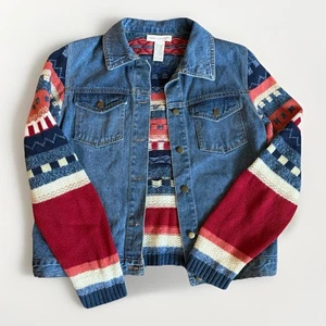 Giacca donna in maglia denim e azteca Real Comfort vintage taglia S anni 90 - Foto 1 di 6