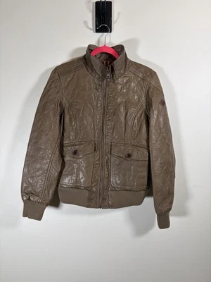 Jaqueta bombardeiro feminina Timberland couro acolchoado tamanho médio curtume dourado - Imagem 1 de 4