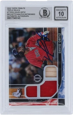 David Ortiz Red Sox Signed 2022 Topps Tribute Triple #TTR-DO #/199 BAS 10 Card - Image 1 of 4