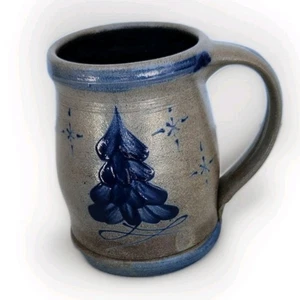 Rowe Pottery Works Coffee Mug / Cup Christmas Pine Tree Salt Glazed - Picture 1 of 4