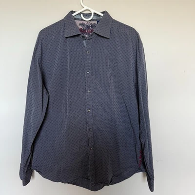 Camisa Robert Graham Para Hombres 2XL Gris Abotonada Manga Larga Puño Abatible Bordado Foto 1 de 4