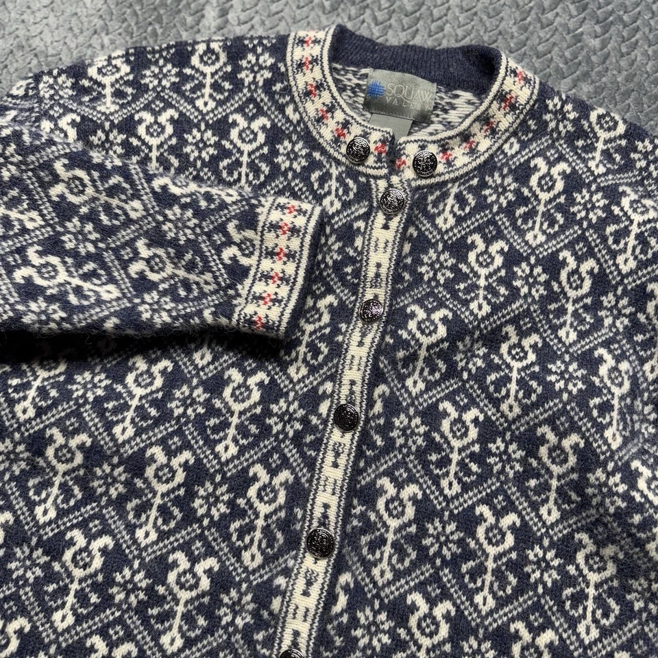 Винтажный шерстяной кардиган Squaw Valley свитер унисекс L синий белый нордический вязаный Fair Isle - Изображение 1 из 4