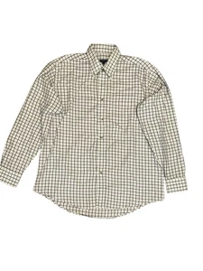 Basics Men’s White Plaid Blended Fabric Long Sleeve Collared Shirt Size 42 - Picture 1 of 17