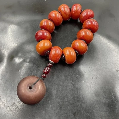 Brazalete de cuentas de miel ámbar Peace Lock cuentas Dzi estilo antiguo pulsera Mala Foto 1 de 4