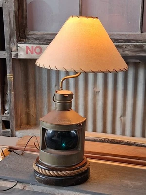Lámpara de navegación de estribor de crucero de madera vintage iluminación de barco marino luz azul Foto 1 de 4