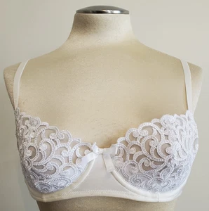 VICTORIA'S SECRET Bra 34C White Lace Balconette Sheer Back Hook Vintage Y2K 90s - Picture 1 of 9