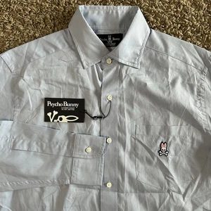 $ 125 Neu mit Etikett Psycho Bunny blaues kleines langärmliges Herren-Polohemd aus 100 % Baumwolle geknöpft - Bild 1 von 15