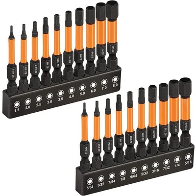 20Pcs Impact Hex Head Allen Wrench Drill Bit Set Metric SAE 1/4" Shank 2" Long - Image 1 of 4