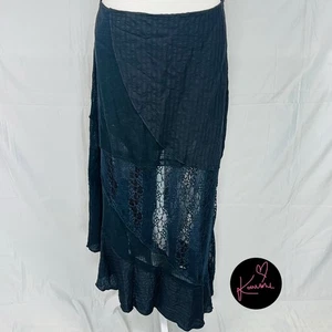 Cotton On Lace Panel Boho Maxi Skirt Assymetric Size 16 Black - Picture 1 of 7