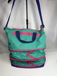 Vintage Avon erweiterbare Tasche türkis lila rosa Borte - Bild 1 von 14