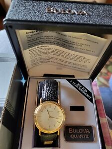Bulova Mens Classic Champagne Dial Leather 38mm St Steel Watch  NEEDS BATT