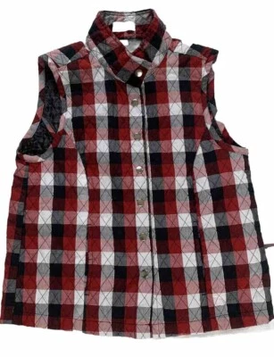 Chaleco Ligero a Cuadros Dressbarn con Bolsillos Mujer Pequeño Rojo Negro Botones a Presión Foto 1 de 4