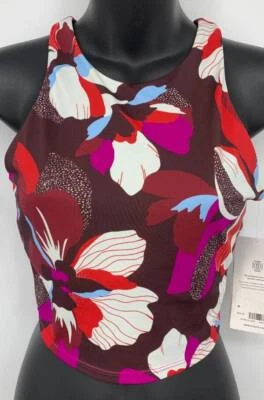 Athleta Women Long Line Bikini Conscious Top Size Medium A B C Cup Floral Purple - Image 1 of 4