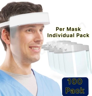 100Pcs Safety Full Face Shield Reusable Protection Cover Dental Anti-Fog Helmet - Image 1 of 4