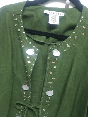  Versalles Verde Oliva Ligero Manga 3/4 Lino Chaqueta Talla 16w Foto 1 de 3