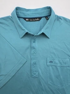 Travis Mathew Golf Shirt Mens L Cyan Blue Pocket Casual Polo Short Sleeve - Picture 1 of 11