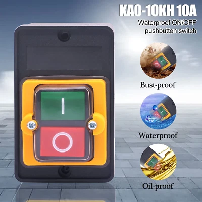 Motor Push Button Drill Switch Machine WaterProof ON/OFF for 10A 380V KAO-10KH - Image 1 of 4
