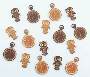 Decorative Owls & Clocks Set Assorted Dimensional Shapes Laser Cut Wood 16pc - Picture 1 of 3