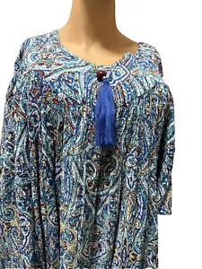 Go Softly Patio Dress 1X Paisley Blue 100% Rayon Blue Brand New - Picture 1 of 4
