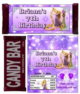 RAPUNZEL ENREDADO CUMPLEAÑOS BARRA DE CHOCOLATE FAVORES FIESTA DE CUMPLEAÑOS ENVOLTORIOS DE BARRA DE CARAMELO - Imagen 1 de 2