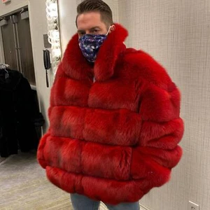 Winter Mens Genuine Fox Fur Jackets Fashion 100% Real Fur Lapel Collar Outerwear - Bild 1 von 9