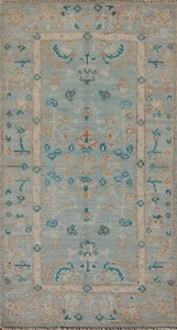 Floral Oushak Traditional Blue Accent Rug 2x4 ft. Hand-Knotted Wool Carpet - Picture 1 of 12