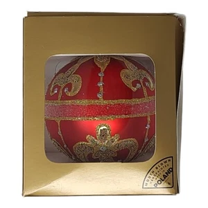 Handgefertigter bemalter Glas Weihnachtsschmuck rot mundgeblasen gold Handwerk Made in Poland  - Bild 1 von 10