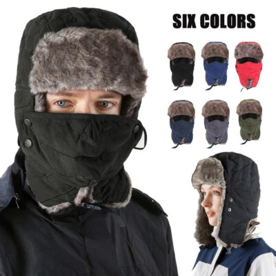 Mens Women Winter Fur Ski Ear Flap Warmer Hunting Full Face Mask Snow Hood USA - Image 1 of 4