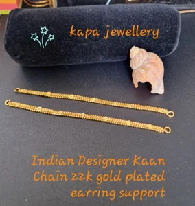 Indian Designer Kaan Chain 22k Gold Plated Ear Chain Heavy Earring Support Chain - Picture 1 of 3