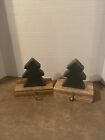 2 pendentifs bas arbre de Noël en céramique avec base en bois Cottagecore
