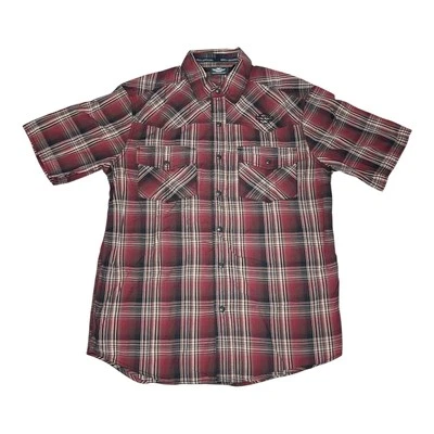 Harley Davidson Shirt Mens MEDIUM Plaid Short Sleeve Button Embroidered Pocket - Image 1 of 4