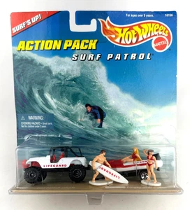 Hot Wheels Action Pack Surf Patrol Diecast Jeep with Boat and Surfers 1:64 Scale - Picture 1 of 2