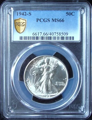 1942-S Walking Liberty Silver Half Dollar - PCGS MS 66 - Gold Shield - Image 1 of 4