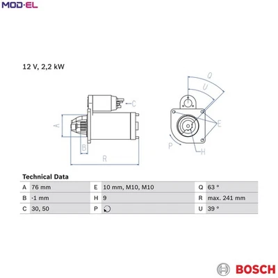 STARTER 0 986 021 620 FOR VOLVO V50 V60/I C30 S80/II XC90/SUV XC60/VAN S60 2.0L - Image 1 of 4