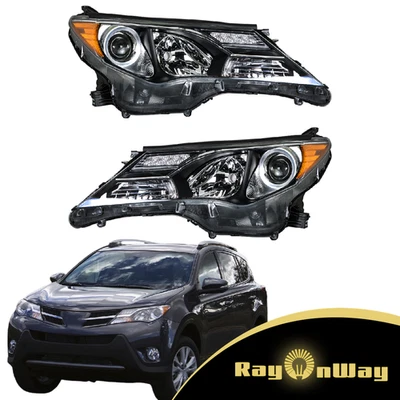 适用于 2013 年 2015 年丰田 RAV4 左右黑色 Houisng 卤素车头灯 — 第 1/4 张图片