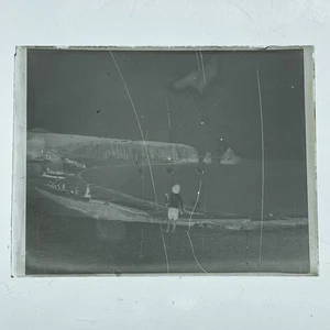 ANTIGUA placa de vidrio imperial de 1900 fotografía negativa océano bahía acantilado marino - Imagen 1 de 4