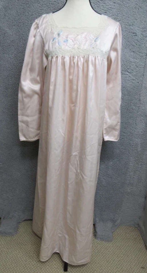 Camisón Natori vintage años 90 para mujer rosa mediano manga larga bordado encaje Foto 1 de 4