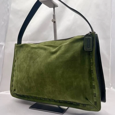 蔻驰 9476 复古橄榄绿色麂皮绒和皮革上衣缝制单肩包 罕见 — 第 1/4 张图片