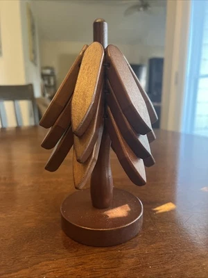 Remaches de madera para platos calientes, juego de remaches en forma de árbol con soporte, resistente al calor Foto 1 de 2