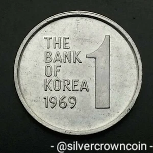 Korea South 1 Won 1969. KM#4a. One Dollar coin. Rose of Sharon. 1968-1982 issued - Picture 1 of 3