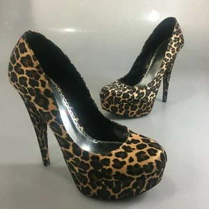 Zapatos de tacón de aguja bebe 8 M estampado animal leopardo 1,25" plataforma 5,25" - Imagen 1 de 6