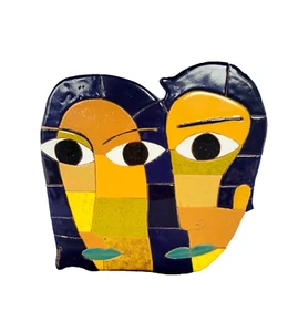 Vintage Pablo Picasso Style Abstract Two faces Ceramic tile Sign 2002 - Picture 1 of 6