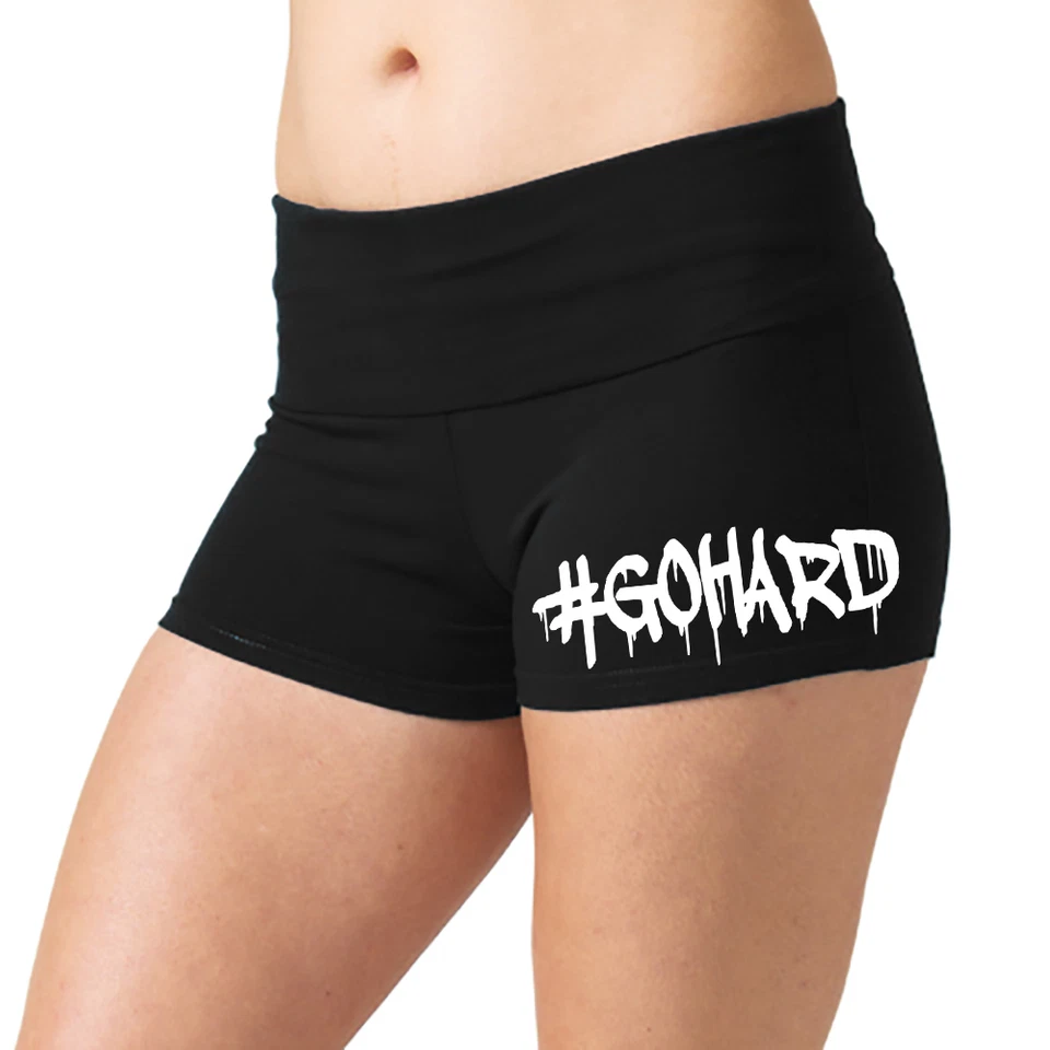 Juniors Dripping Go Hard Yoga Shorts Black Booty Dance Gym Workout Leggings V273 - Image 1 of 1