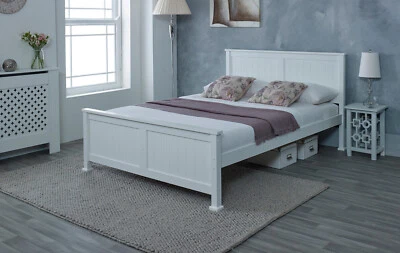 Madrid Solid White Wooden Bed Frame - Single, Small Double, Double & King Size