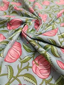 50Yard Indian Floral Hand Printed Cotton Fabric Sewing Fabrics Dressmaking Craft - Picture 1 of 6