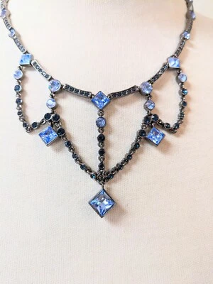 Gargantilla Givenchy Azul Cristal Swag Collar Vintage Princesa Color Peltre NUEVO  Foto 1 de 3