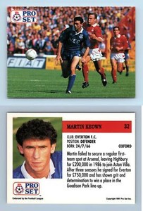 Martin Keown - Everton #32 English League 1991-92  Pro Set Trading Card