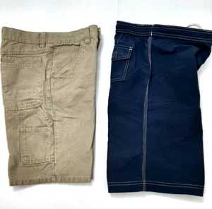 LANDS' END Swim Navy BASIC EDITIONS Khaki Boy's Size 10 M Shorts Lot Swimwear - Picture 1 of 16